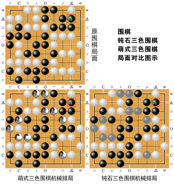 围棋钝石三色围棋萌式三色围棋局面对比图示